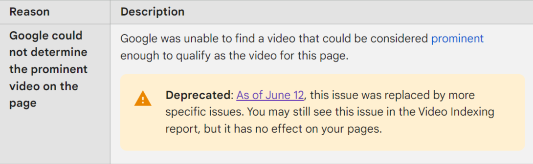 What does Google say about Google could not determine the prominent video on the page?