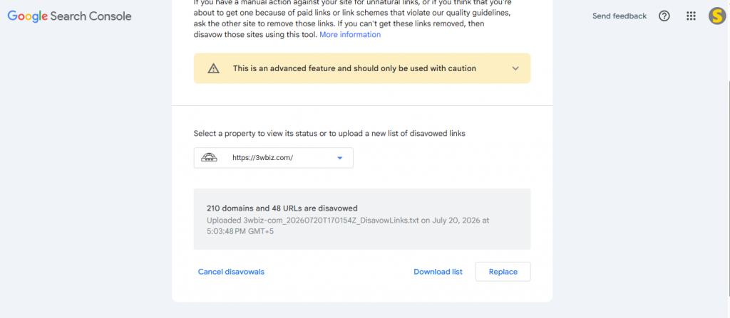 Google Search Console Disavow Tool